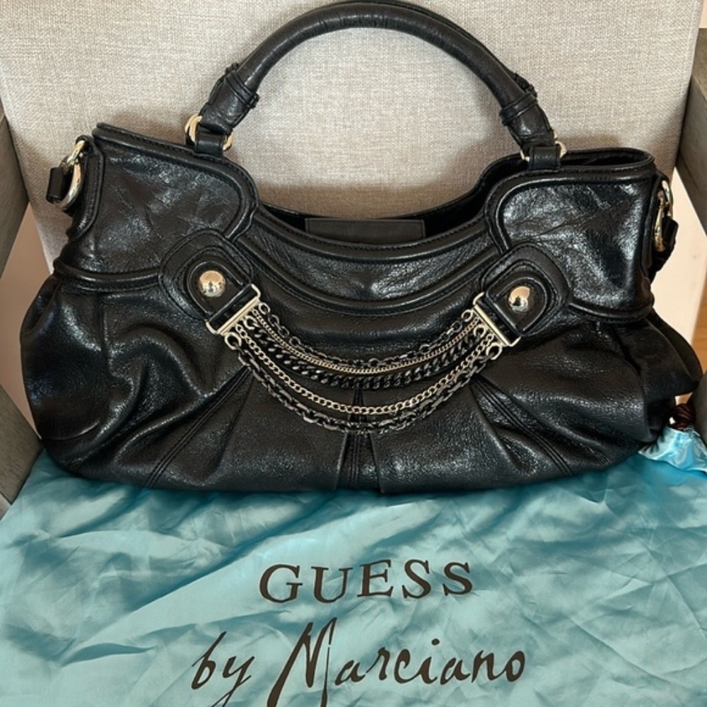 Guess Marciano Black real leather Shoulder Bag large purse